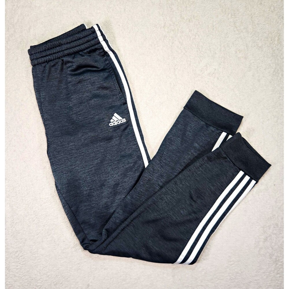 Adidas Boys XL 18/20 Gray Fleece Jogger Pants Drawstring Tapered Pockets